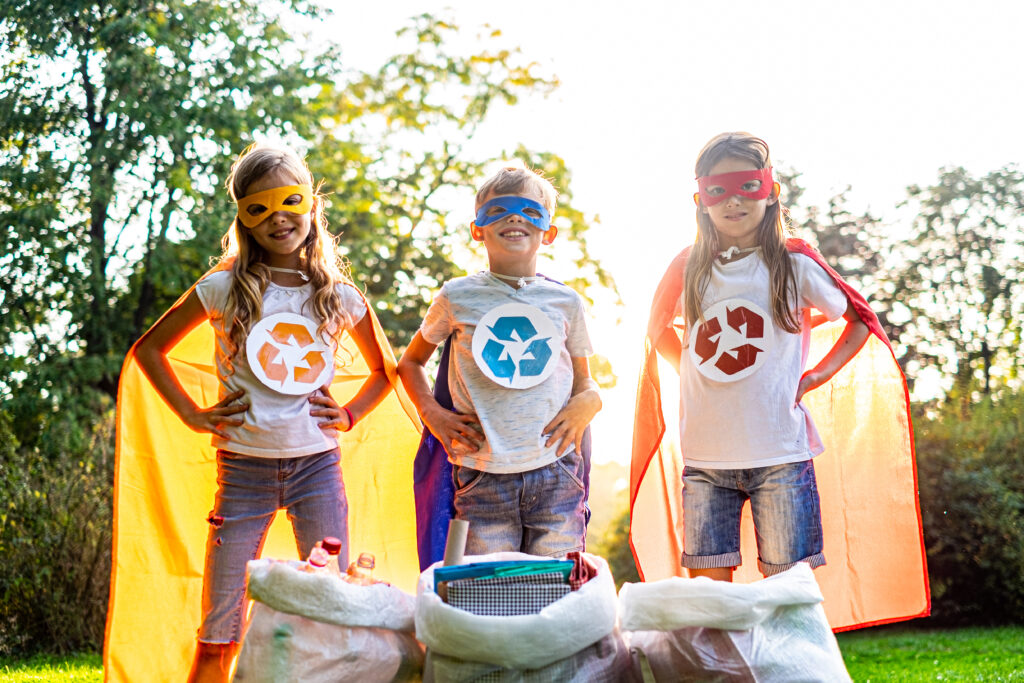 Children love nature and recycling job