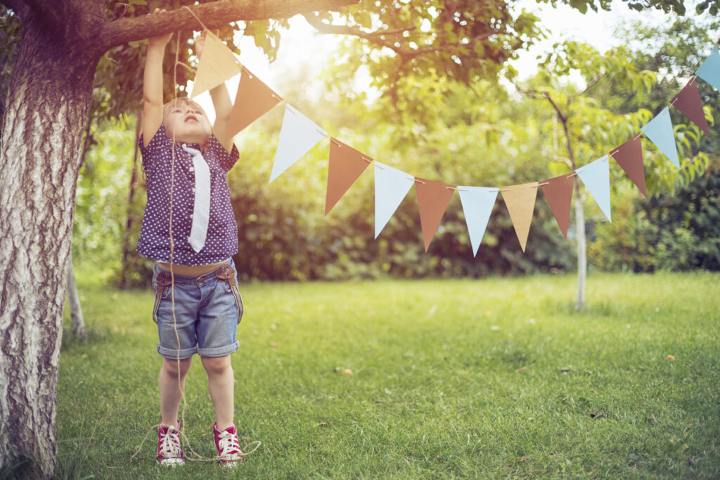 Little child preparing a party event